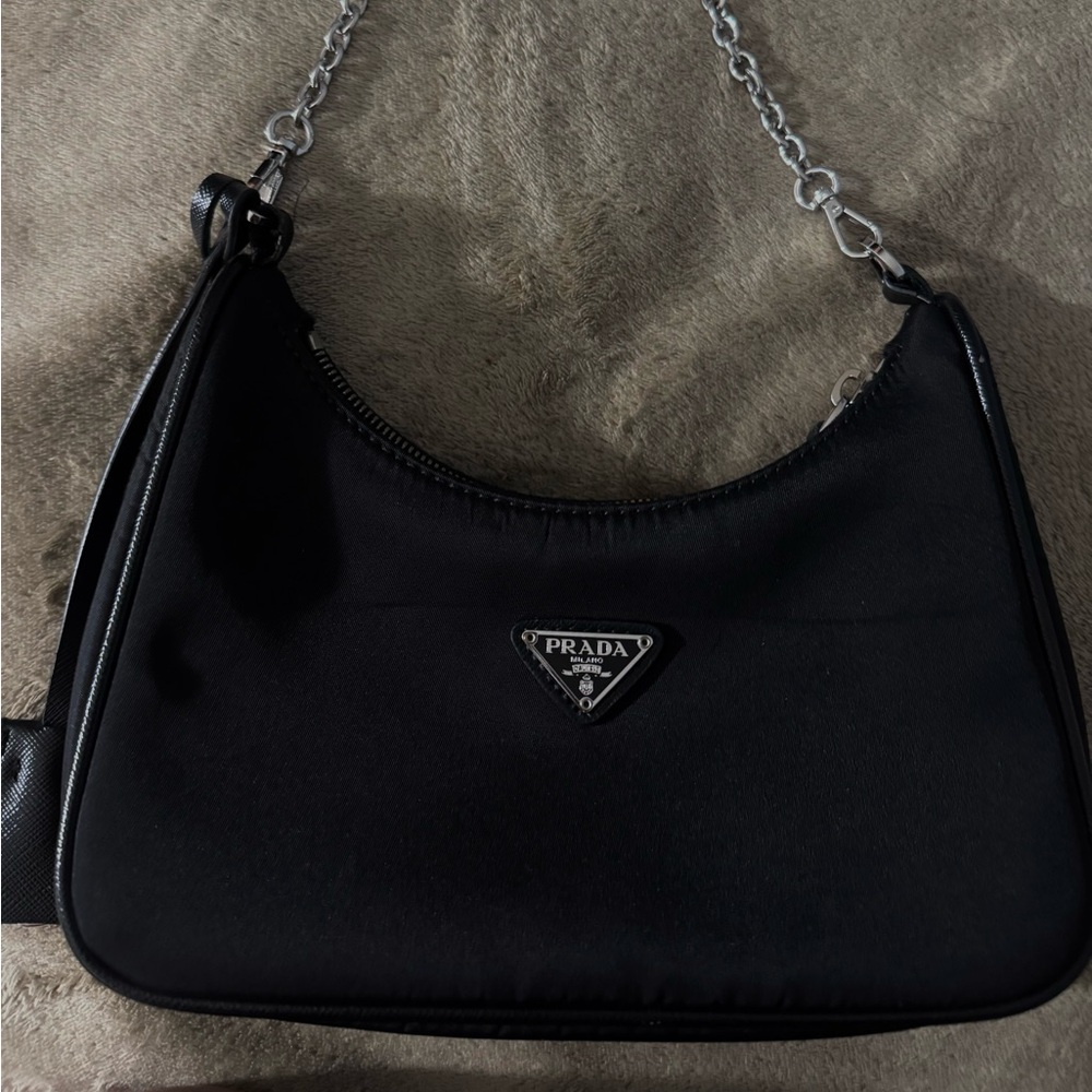 Prada Black Nylon Chain-Handle Shoulder Bag